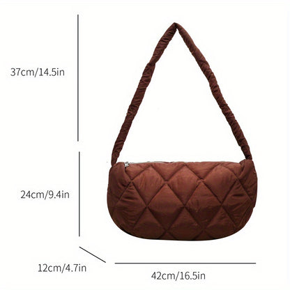 realaiot  Minimalist Crescent Shoulder Bag, Solid Color Argyle Pattern Shoulder Bag For Daily Use, Women's All-Match Bag