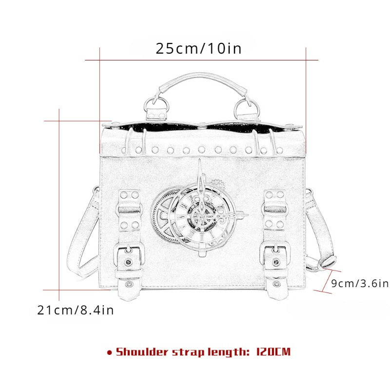 realaiotSteampunk Rivet Handbag, Gothic Retro Briefcase Crossbody Bag, Vintage Top Handle Satchel Bag