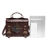 realaiotSteampunk Rivet Handbag, Gothic Retro Briefcase Crossbody Bag, Vintage Top Handle Satchel Bag