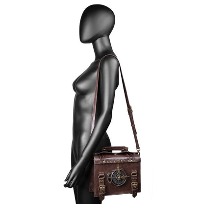 realaiotSteampunk Rivet Handbag, Gothic Retro Briefcase Crossbody Bag, Vintage Top Handle Satchel Bag