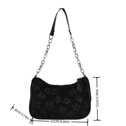 realaiot Trendy Flower Pattern Shoulder Bag, Women Chain Underarm Bag, Small Handbag & Zipper Purse