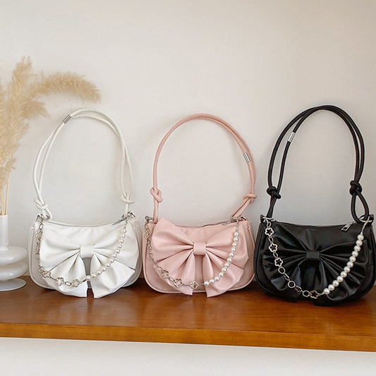 realaiot  Cute Bowknot Decor Shoulder Bag, Kawaii Underarm Bag, Women's Sweet Handbag & Purse