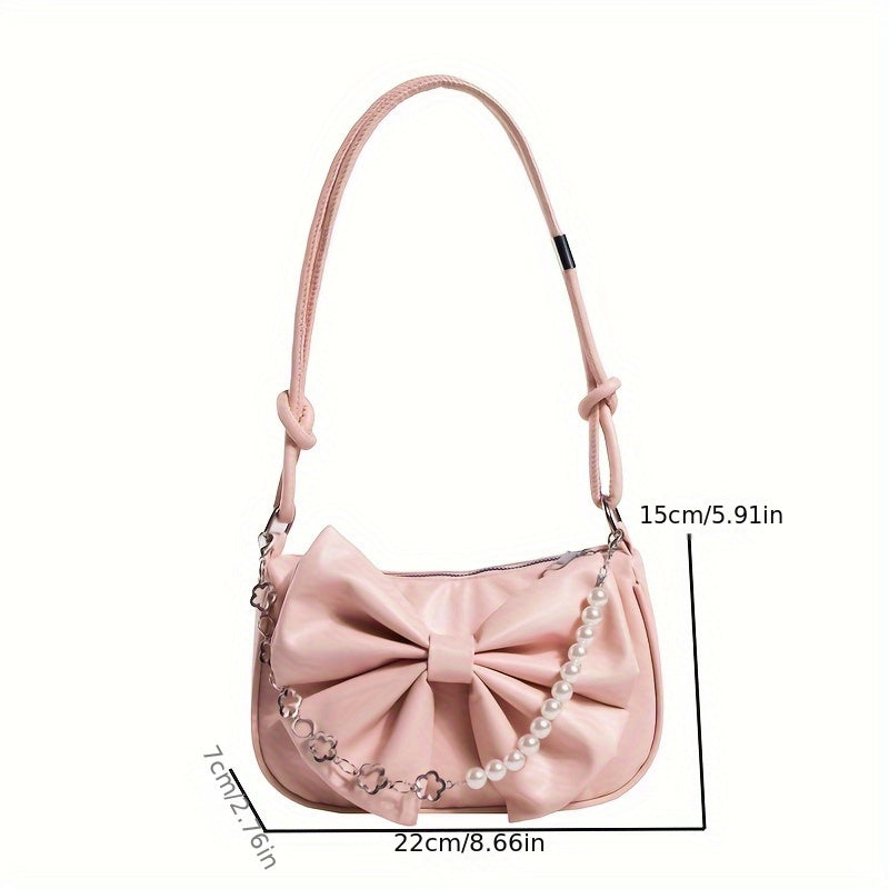 realaiot  Cute Bowknot Decor Shoulder Bag, Kawaii Underarm Bag, Women's Sweet Handbag & Purse