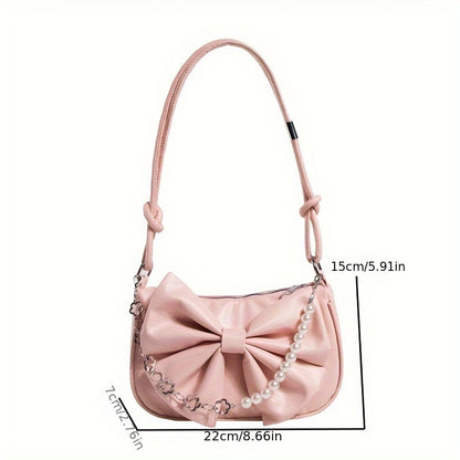 realaiot  Cute Bowknot Decor Shoulder Bag, Kawaii Underarm Bag, Women's Sweet Handbag & Purse