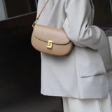 realaiot  Fashion Solid Color Crossbody Bag, Genuine Leather Shoulder Bag, Women's Casual Handbag & Purse