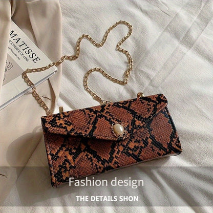 realaiot  Vintage Snake Pattern Crossbody Bag, Trendy Envelop Flap Phone Lipstick Coin Bag, Perfect Shoulder Bag For Daily Use