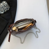 realaiot  Vintage Chain Crossbody Bag, Y2K Rivet Decor Crescent Bag, Trendy Motorcycle Shoulder Bag