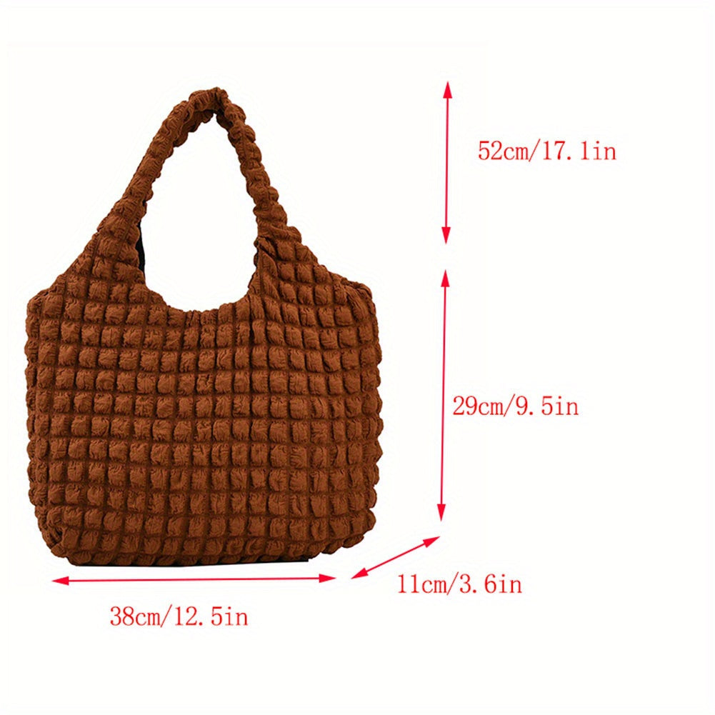 Bubble Ruched Tote Bag For Women, Simple Cloud Shoulder Bag, Large Capacity Shopping Bag