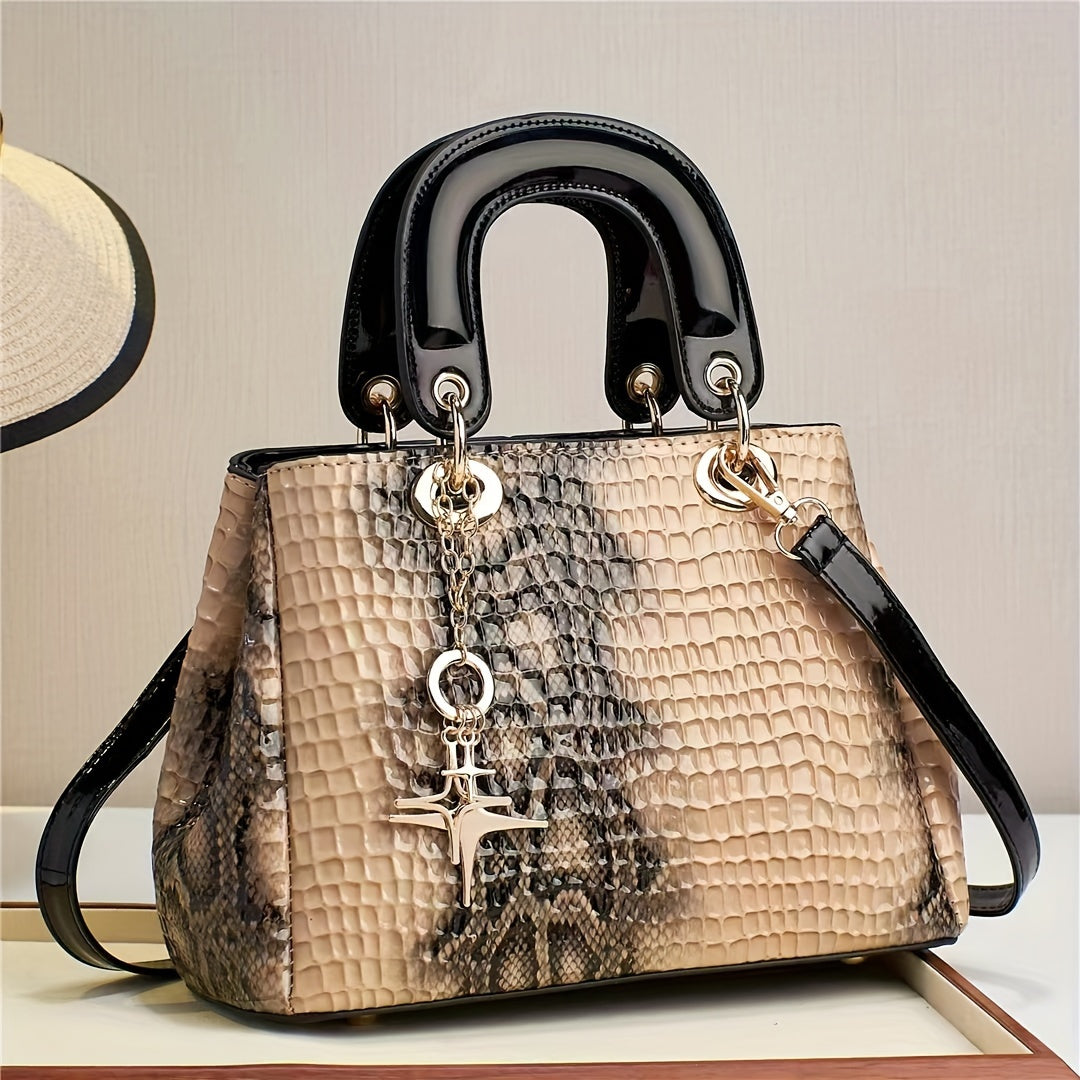 Luxury Crocodile Pattern Handbag, Gradient Crossbody Bag, Elegant Satchel Purse For Women