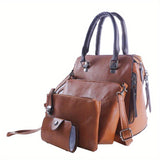 realaiot  4pcs Retro Style Tote Bag Set, Stylish Handbag With Crossbody Bag Wristlet Clutch Purse Card Holder For Women