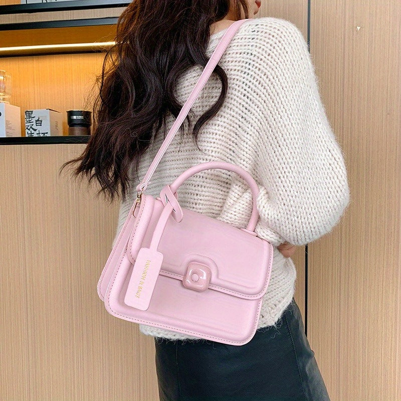 realaiot  Trendy Solid Color Crossbody Bag, All-Match Handbag, Small Flap Crossbody Square Bag