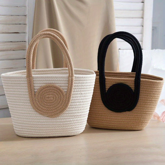 realaiot  Straw Woven Tote Bag, Summer Beach Basket Bag, Women's Casual Handbag & Shoulder Bag For Travel