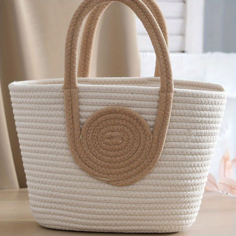 realaiot  Straw Woven Tote Bag, Summer Beach Basket Bag, Women's Casual Handbag & Shoulder Bag For Travel