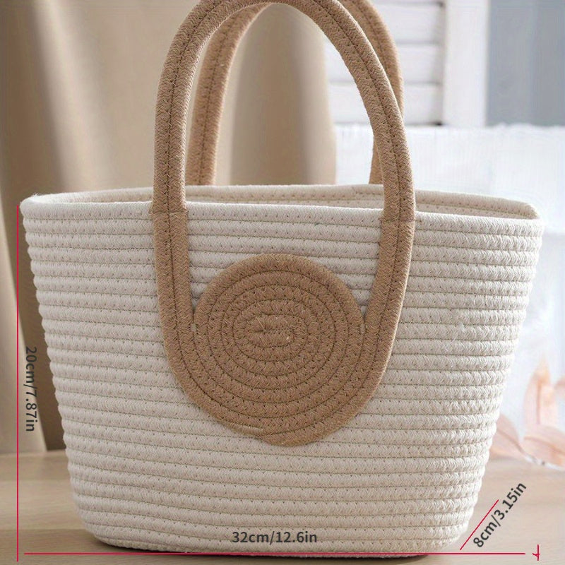 realaiot  Straw Woven Tote Bag, Summer Beach Basket Bag, Women's Casual Handbag & Shoulder Bag For Travel