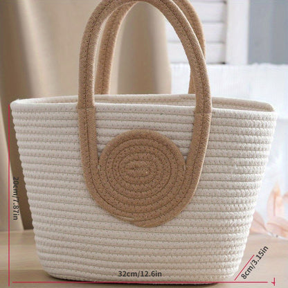 realaiot  Straw Woven Tote Bag, Summer Beach Basket Bag, Women's Casual Handbag & Shoulder Bag For Travel