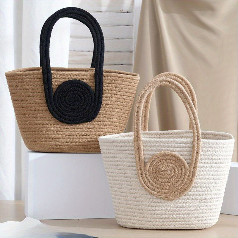 realaiot  Straw Woven Tote Bag, Summer Beach Basket Bag, Women's Casual Handbag & Shoulder Bag For Travel