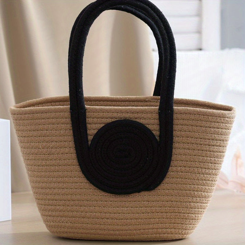 realaiot  Straw Woven Tote Bag, Summer Beach Basket Bag, Women's Casual Handbag & Shoulder Bag For Travel