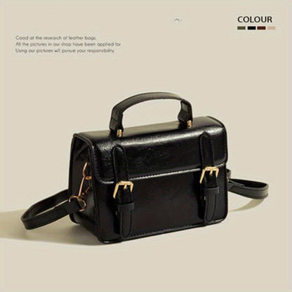 Retro Solid Color Handbag, Women Mini Crossbody Bag, Trendy Buckle Decor Square Purse