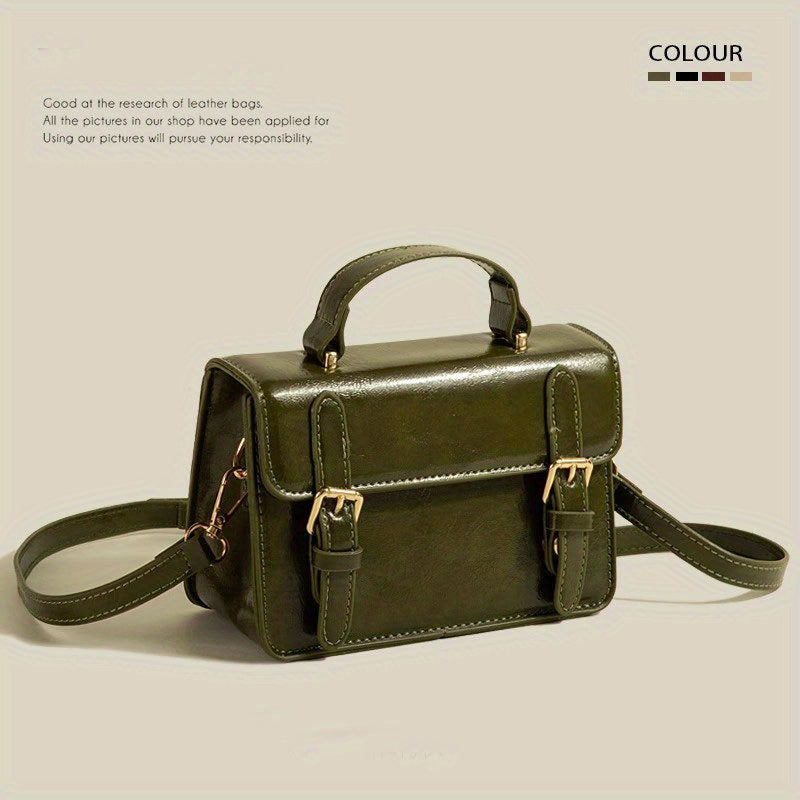 Retro Solid Color Handbag, Women Mini Crossbody Bag, Trendy Buckle Decor Square Purse