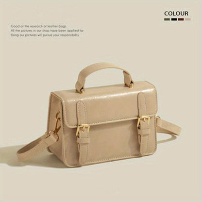 Retro Solid Color Handbag, Women Mini Crossbody Bag, Trendy Buckle Decor Square Purse