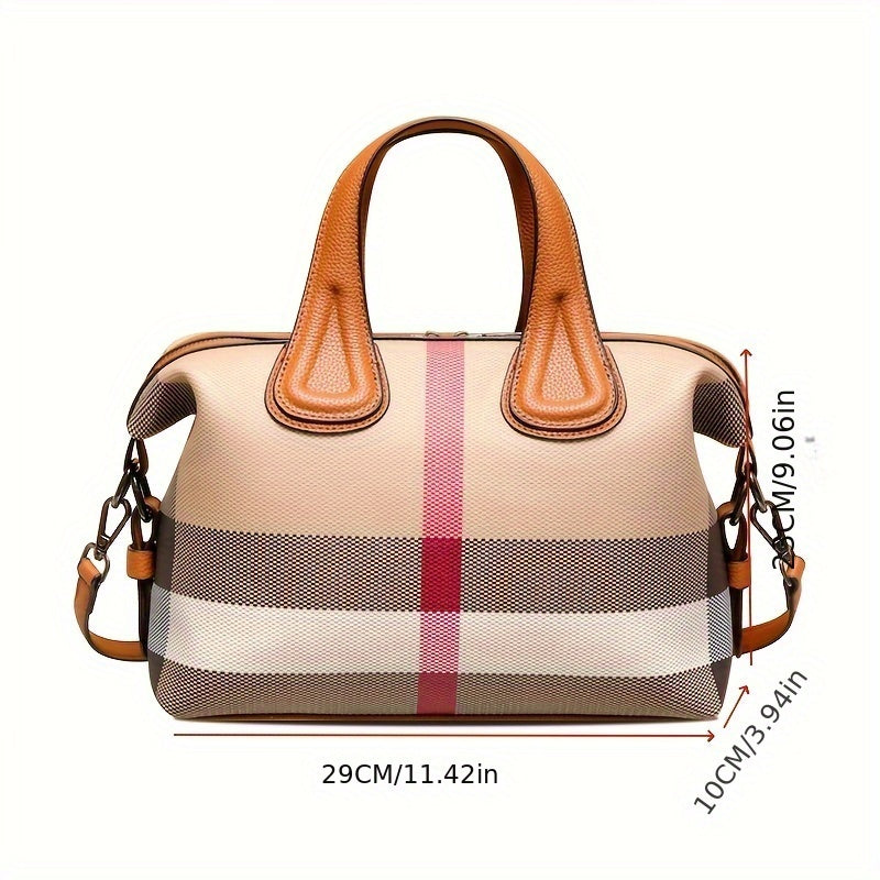 Vintage Plaid Pattern Tote Bag, Classic PVC Shoulder Bag, Women's Fashion Handbag For Commute Work