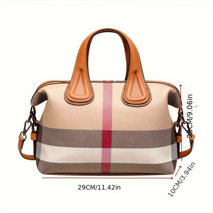 Vintage Plaid Pattern Tote Bag, Classic PVC Shoulder Bag, Women's Fashion Handbag For Commute Work