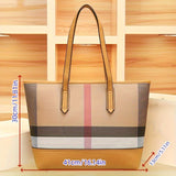 realaiot  2 Pcs Fashion Bag Sets, Fashion Plaid Pattern Large Capacity Tote Bag & Portable Make Up Bag Clutch, Women's Fashion Shopping Bag