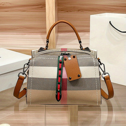 Fashion Handbag Shoulder Bag, Colored Checkered Pattern Large Capacity Shoulder Bag, Women's Outdoor Commuter Crossbody Bag