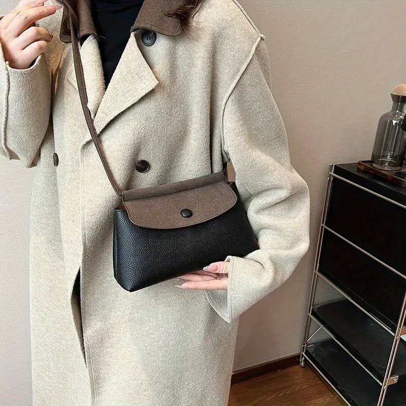 Retro Crossbody Bag For Women, Small Color Contrast Flap Purse, Fashion Shoulder Bag Handbag