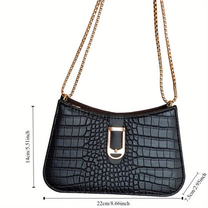 realaiot  Fashion PU Leather Shoulder Bag, Trendy Crocodile Pattern Underarm Bag, Women's Casual Handbag & Purse