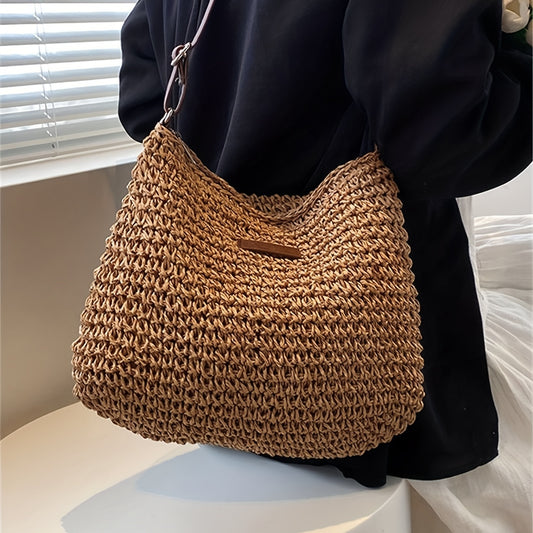 Summer Straw Bag For Women, Boho Style Crossbody Bag, Hand Woven Shoulder Bag For Beach Holiday