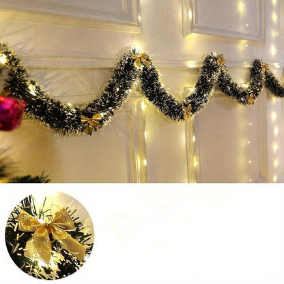 1 Set, 30LED Christmas Tinsel Garland Artificial Christmas Garland With LED Lights Battery Xmas Metallic Twist Hanging Garland Fireplace Mantel Wreath Decor For Staircase Railing Indoor Outdoor Ornaments