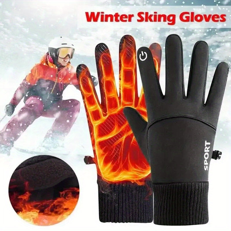 Thermal Ski Gloves - Waterproof, Touchscreen Compatible, Fleece Lined, Warm, and Breathable with Buckle Closure, Hand Washable, and Durable Polyester Woven Fabric for Outdoor Sports and Winter Activities