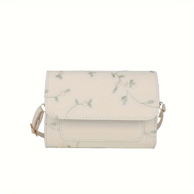 realaiot Floral Embroidery Crossbody Bag, Aesthetic Mini Shoulder Bag, Fashion Square Purse For Women