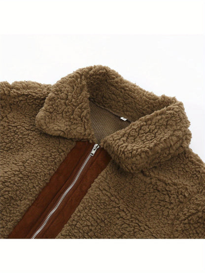 Womens Fleece Jackets Solid Zip Up Sherpa Shacket Short Coats Long Sleeve Fuzzy Patchwork Jacket Fall Winter Outerwear