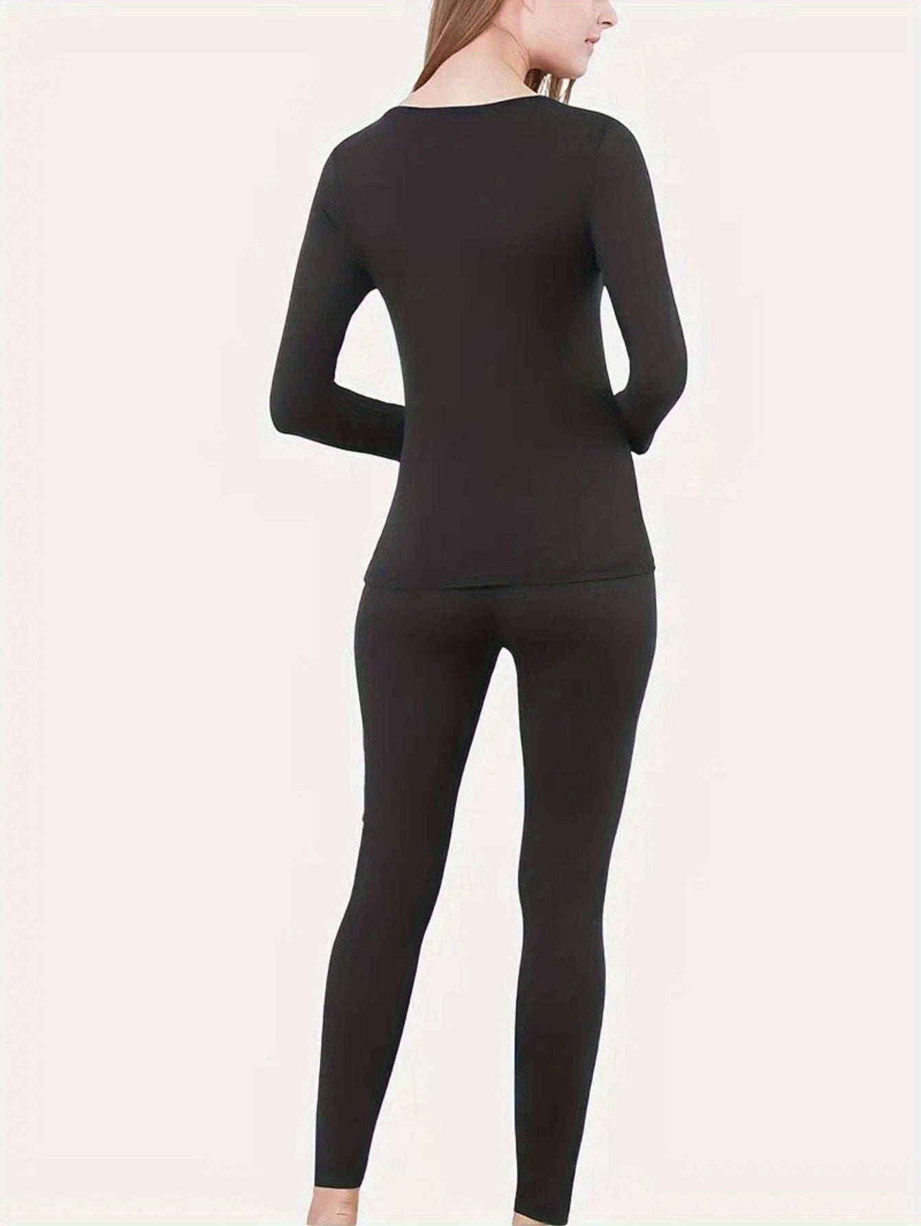 Women's Seamless Thermal Underwear Set - Soft & Stretchy Long Sleeve Crew Neck Top and Pants, Perfect for Cold Weather Comfort