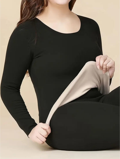 Women's Seamless Thermal Underwear Set - Soft & Stretchy Long Sleeve Crew Neck Top and Pants, Perfect for Cold Weather Comfort