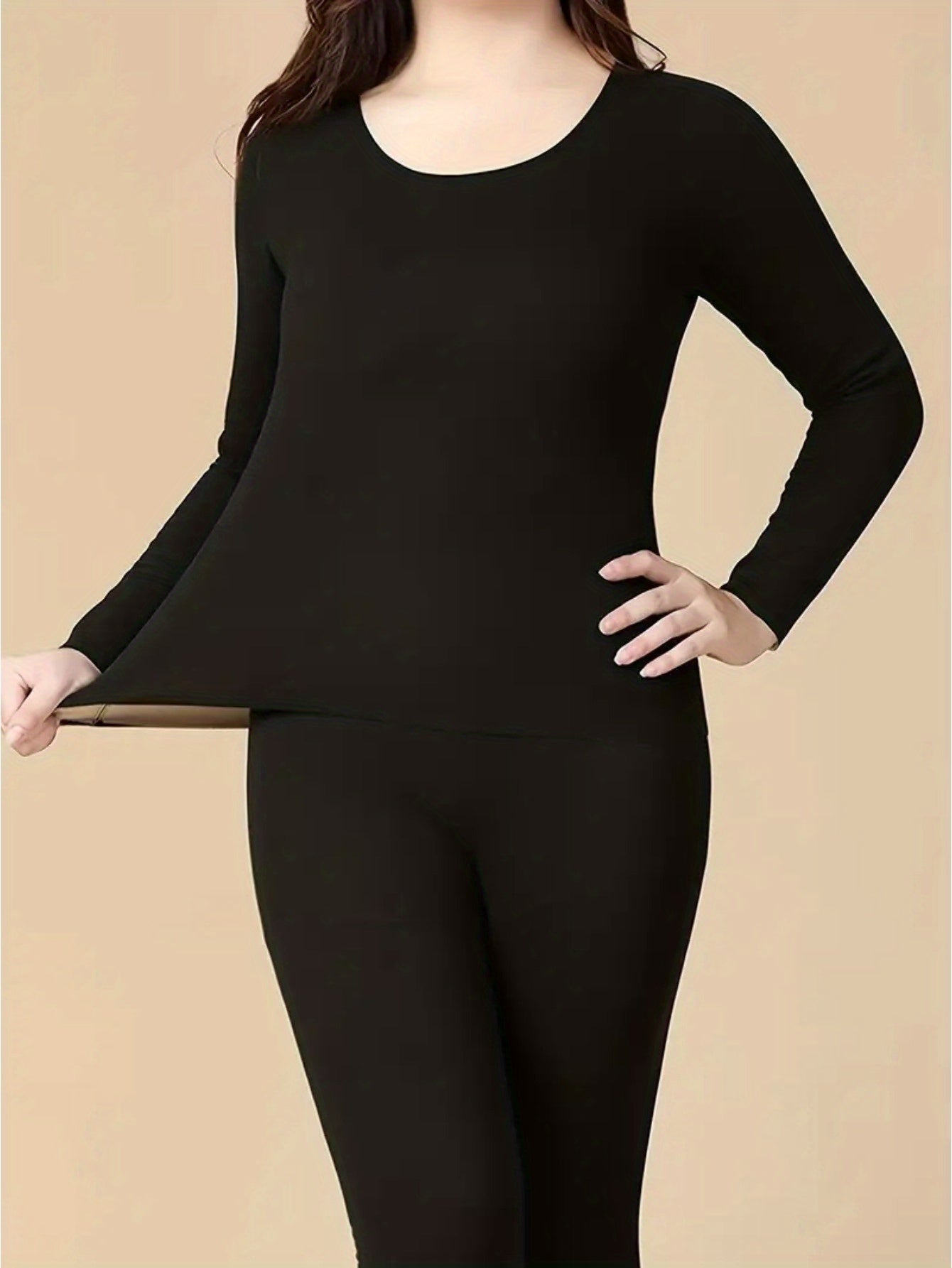 Women's Seamless Thermal Underwear Set - Soft & Stretchy Long Sleeve Crew Neck Top and Pants, Perfect for Cold Weather Comfort