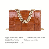 realaiot  Crocodile Pattern Braided Crossbody Bag, Classic Square Shoulder Bag, Women's Elegant Handbag & Purse