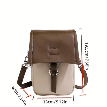 realaiot  Mini PU Leather Crossbody Bag, Versatile Mobile Phone Purse, Color Contrast Flap Shoulder Bag