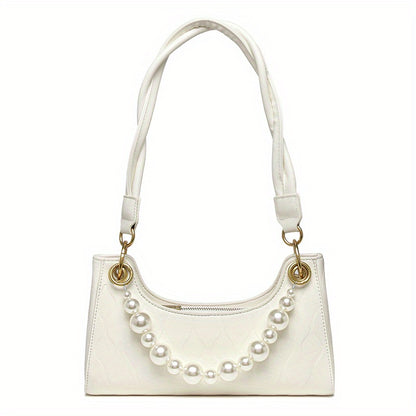 realaiot  Fashion PU Crossbody Hobo Bag, Elegant Pearl Decor Shoulder Bag, Women's Stylish Handbag & Purse