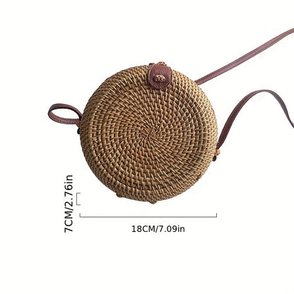 Mini Rattan Woven Round Bag, Boho Style Square Beach Bag, Fashion Straw Braided Crossbody Purses (18.01x7.01cm)
)