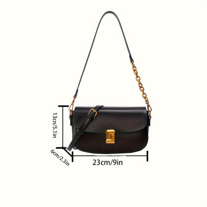 realaiot  Fashion Chain Shoulder Bag, Retro Solid Color Handbag, Women's Mini Crossbody Purse