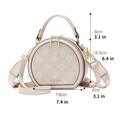 Mini Fashion Round Crossbody Bag, Trendy PU Shoulder Bag, Women's Elegant Handbag & Purse