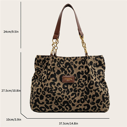 realaiot  Fashion Versatile Tote Bag, Leopard Print Large Capacity Handbag, Women's Outdoor Shoulder Bag