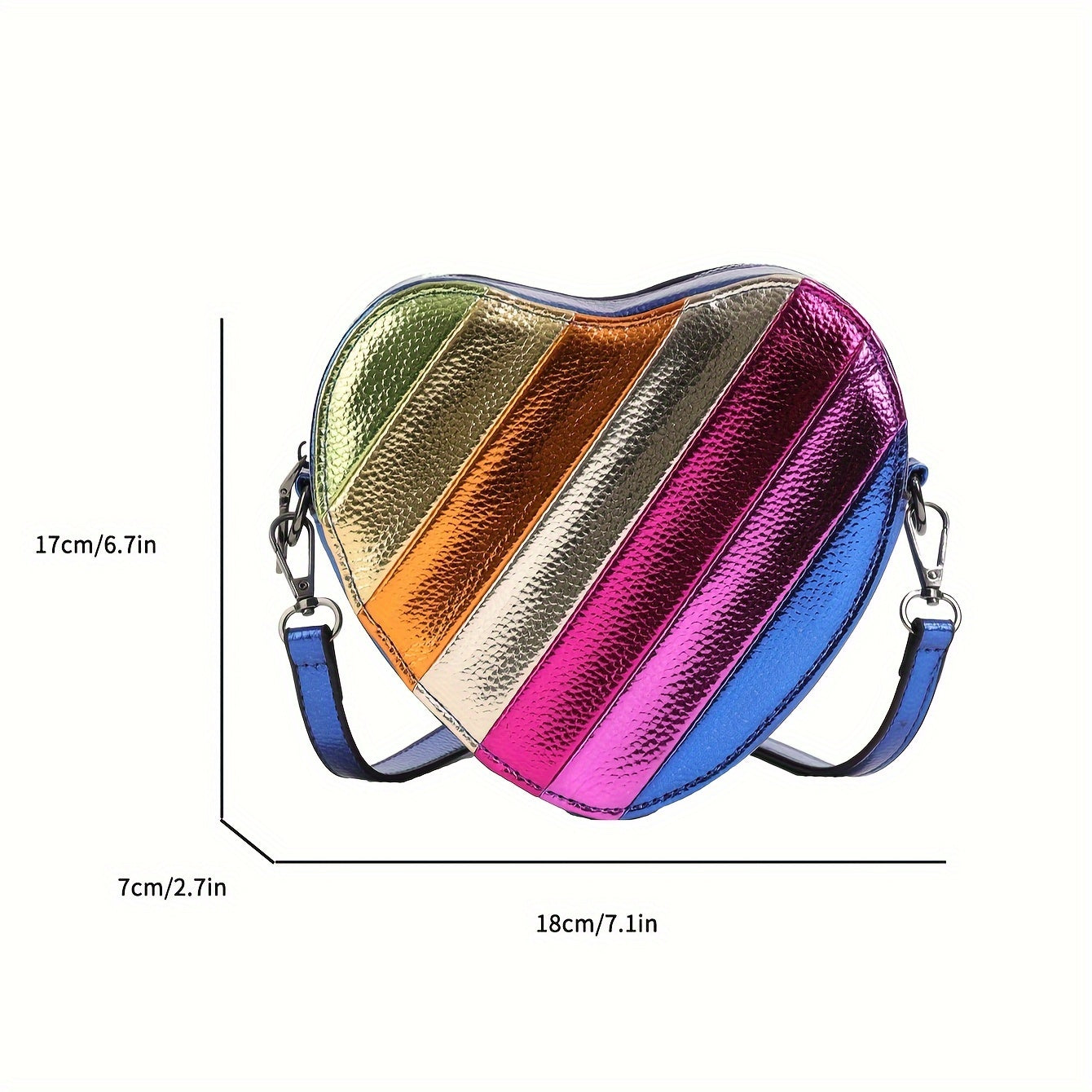 realaiot  Heart Shaped Crossbody Bag, Colorblock Rainbow Stitching Love Purse, Trendy Mini Shoulder Bag For Women, Valentine's Day Gift