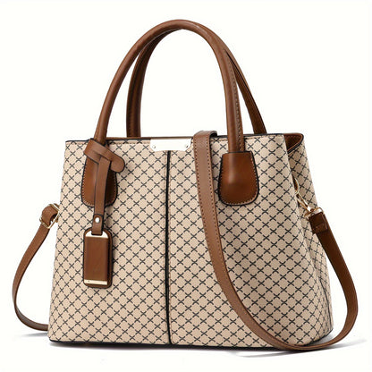 Flower Plaid Print Handbag, Fashion Top Handle Satchel Purse, Women's Classic Crossbody Bag