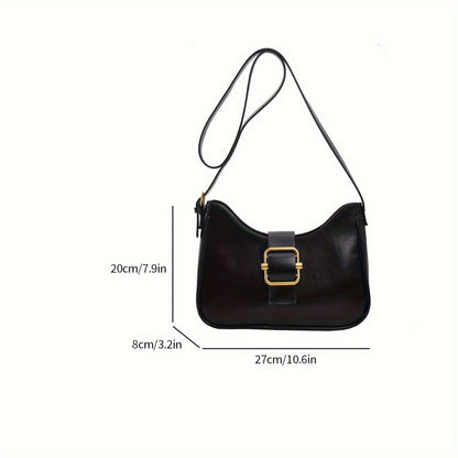 Minimalist Crossbody Bag, Trendy Buckle Decor Shoulder Bag, Women's Baguette Bag For Street Wear