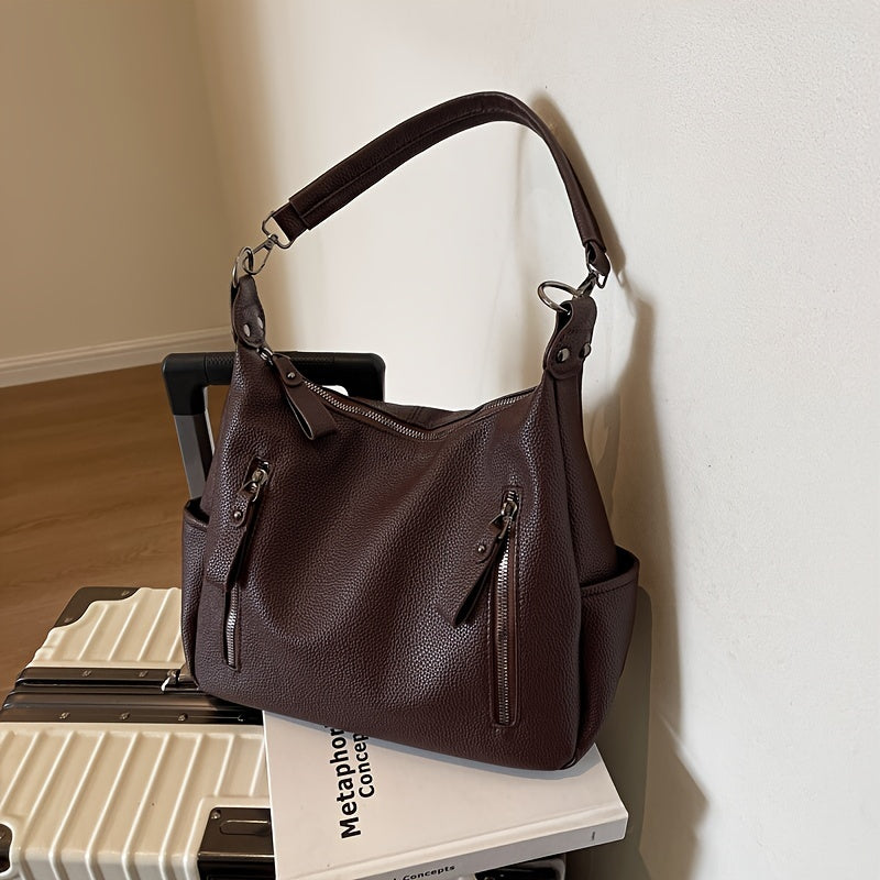 Vintage Shoulder Bag For Women, Stylish PU Leather Tote Bag, Large Capacity Hobo Crossbody Bag