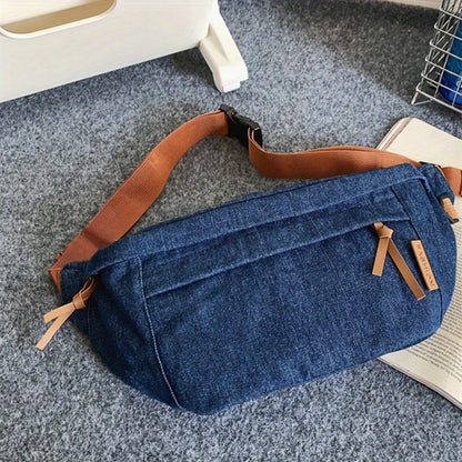 Large Capacity Trendy Outdoor Casual Chest Bag, Denim Lightweight Adjustable Strap Crossbody Bag, Portable Versatile Waist Bag